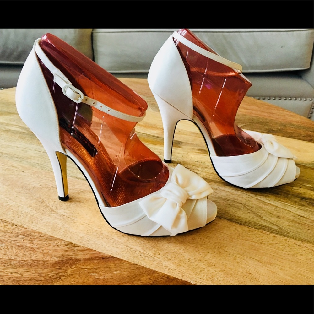 Nina ‘Electra’ Ivory Satin Peep Toe Wedding Pumps